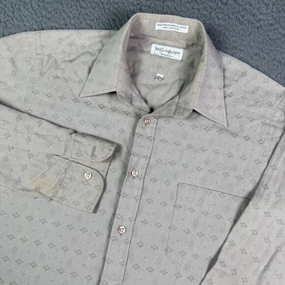 Vintage Yves Saint Laurent Dress Shirt Men 14.5 32/33 (S) Brown Pattern Italy - Picture 1 of 11